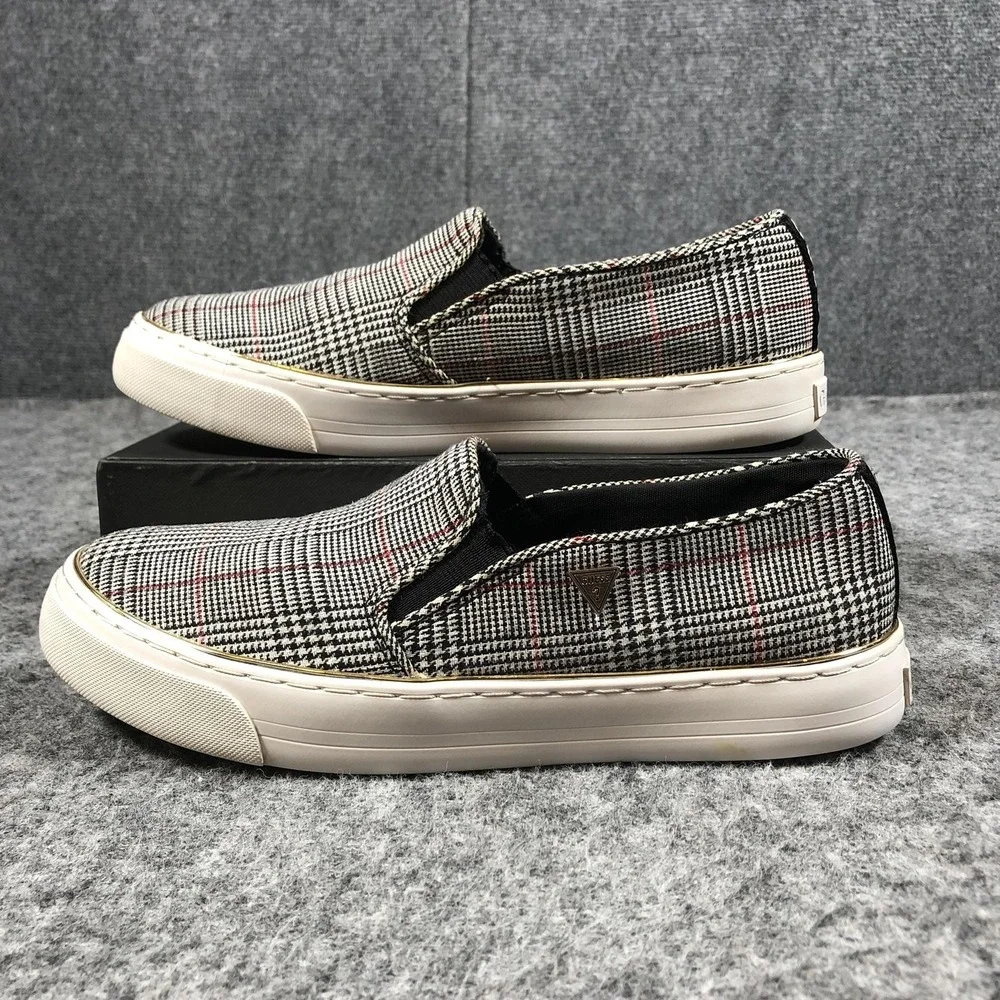 GUESS Slip On‎ Shoes Womens 8.5 Gray Plaid Textile Sneakers GFGGLADIS12